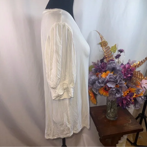 Tahari Cream Ruched Sleeve Top XL Soft Stretch Minimal Chic Blouse - Picture 4 of 9